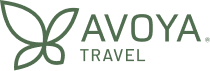 Avoya Travel logo featuring a stylized green butterfly outline and the words “AVOYA TRAVEL” in green uppercase letters.