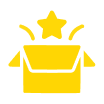 Yellow icon of an open box with a star emerging from it, symbolizing a surprise, reward, or special offer.