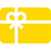Yellow gift card icon with a black outline, featuring a bow and ribbon design across the front.