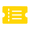 Yellow ticket icon with a perforated line on the left and three horizontal lines on the right, representing a generic event or admission ticket.